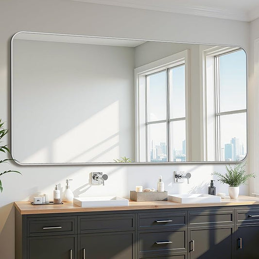 Bathroom Mirror 72" x 36", Large Rectangle Wall Mirror, Silver Metal Frame Wall Mounted Mirrors for Bathroom, Vanity, Bedroom, Entryway Decor(Horizontal/Vertical)