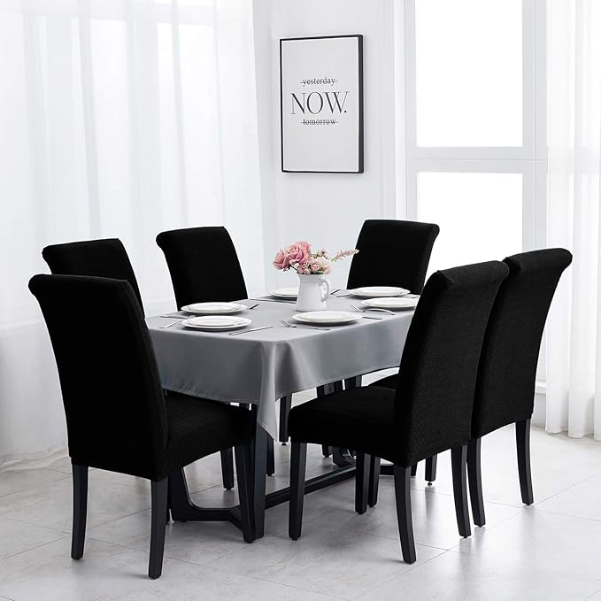 Joccun Chair Covers for Dining Room Set of 8, Dining Chair Slipcovers Stretch Dining Room Chair Covers Seat Protector,Washable Parsons Chair Cover for Home,Hotel,Banquet(Black,8 Pack)