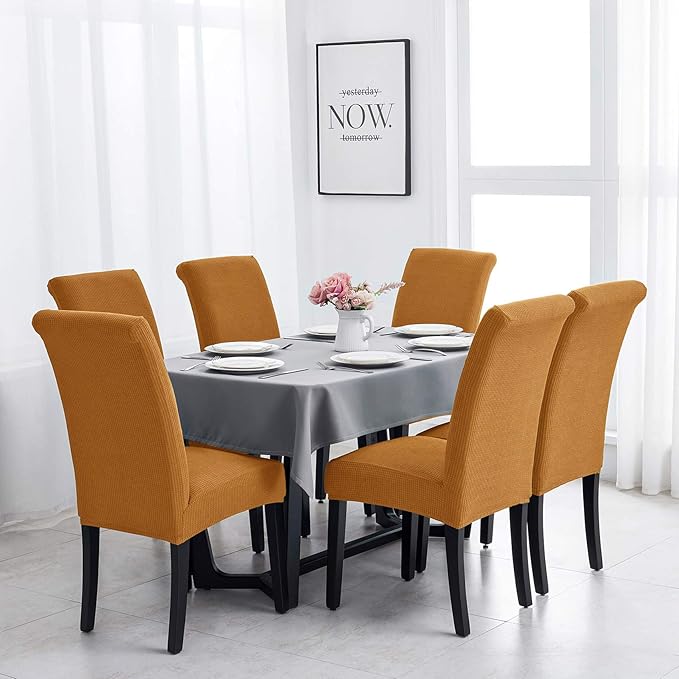 Joccun Chair Covers for Dining Room Set of 2, Dining Chair Slipcovers Stretch Dining Room Chair Covers Seat Protector,Washable Parsons Chair Cover for Home,Hotel,Banquet(Gold,2 Pack)