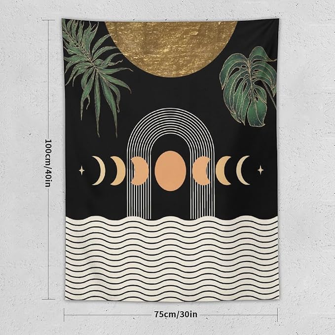 Abstract Boho Tapestry, Mid Century Tropical Tree Leaves Modern Geometric Arch Bohemian Botanical Tapestry, Home Aesthetic Wall Hanging Art Decor for Living Room Bedroom Dormitory 60x60 Inch