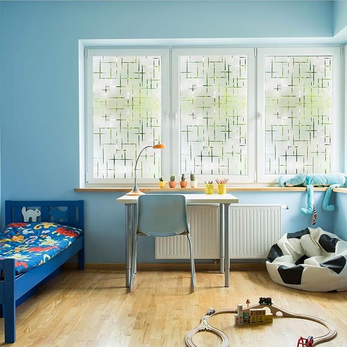 Finnez Frosted Window Film Non-Adhesive, Frosting Privacy Film for Glass Windows, Self Static-Cling Decorative Window Cling for Home Office UV Protection Cross Pattern, 35.4 x 157.4 inches