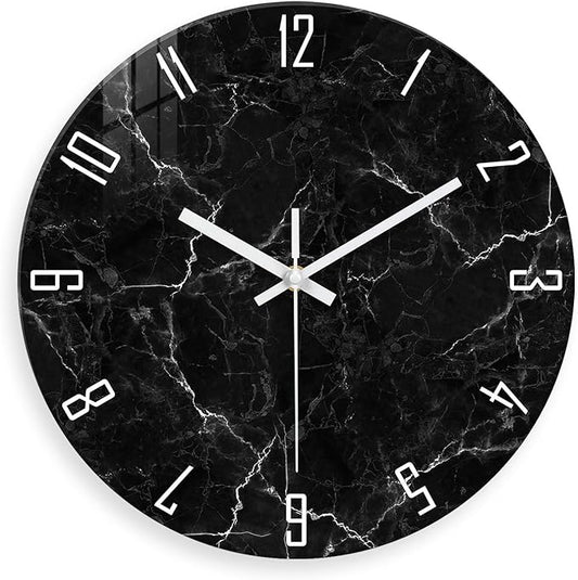 Oversized Decorative Clocks Battery Operated 24 Inch Marble Black Wall Clock for Office Round Non Ticking Wall Clock Silent