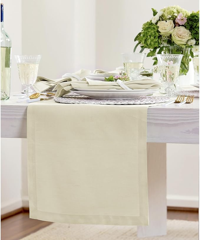 Solino Home Linen Table Runner 108 Inches Long - 100% Pure Linen Birch Table Runner 14 x 108 Inch for Fall, Autumn, Thanksgiving - Fete