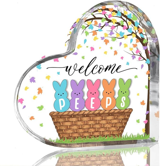 Funny Easter Bunny Decor Desk Decor Acrylic Heart Sign Easter Decorations Easter Gift Acrylic Heart Plaque Box Sign for Home Farmhouse Kitchen Bathroom Shelf Table Decoration
