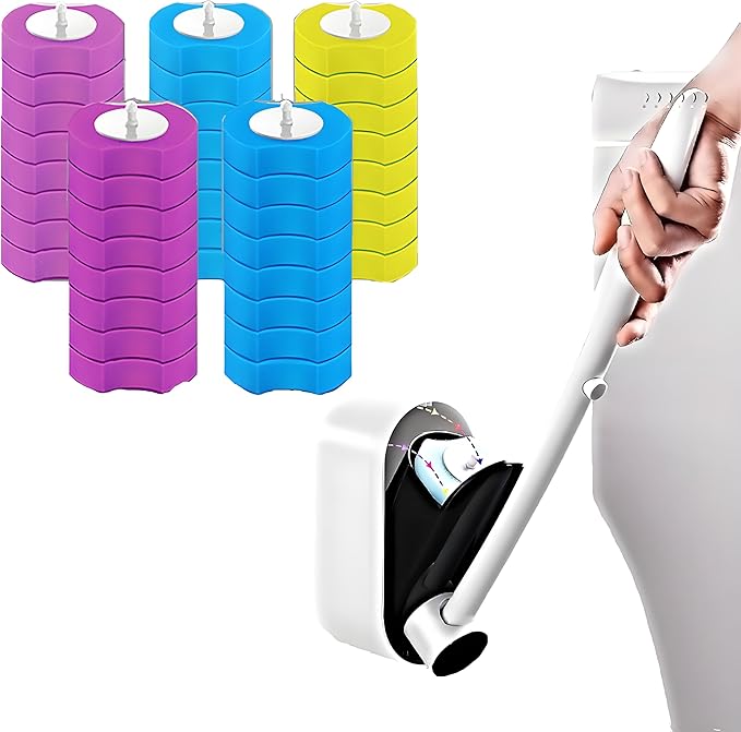 Disposable Toilet Brush with 40 Wand Refill Heads - KIRIKIT Wall-Mounted Toilet Brush and Holder Bowl Cleaner Set with 3 Scents for Deep Cleaning and Hygienic Bathroom Toilet Cleaning System