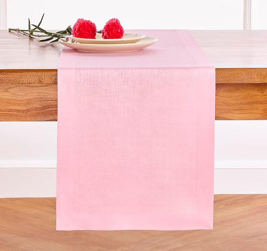 Solino Home Linen Table Runner 36 Inches - 100% Pure Linen Pink Lemonade Table Runner 14 x 36 Inch Ideal for Dresser and Coffee Tables - Halloween - Fete