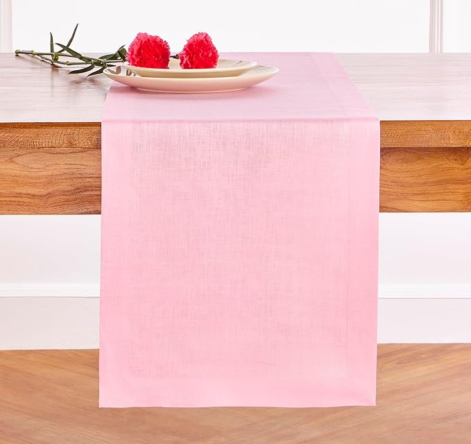 Solino Home Linen Pink Lemonade Table Runner 120 Inches Long - 100% Pure Linen 14 x 120 Inch Table Runner for Halloween - Fete