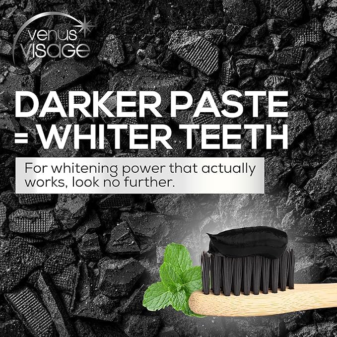 Venus Visage Activated Charcoal Toothpaste for Whitening, 3 Pack - Effective Teeth Whitening Toothpaste for Surface Stains - Peppermint Flavor (3.7 oz/105 g)