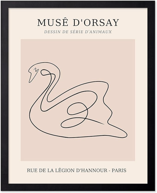 Poster Master Vintage Poster - Retro One Line Swan Drawing Print - Swan Art - Bird Art - Minimal Gift for Her, Animal Lover - Abstract Decor for Home, Office, Bedroom, 16x20 Black Framed