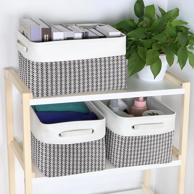 Kntiwiwo Foldable Storage Bins 15" x 10" x 9.5" Fabric Storage Basket Cube with Handles Large Linen Closet Organizer Bins for Organizing Shelf Home, Set of 3, Houndstooth
