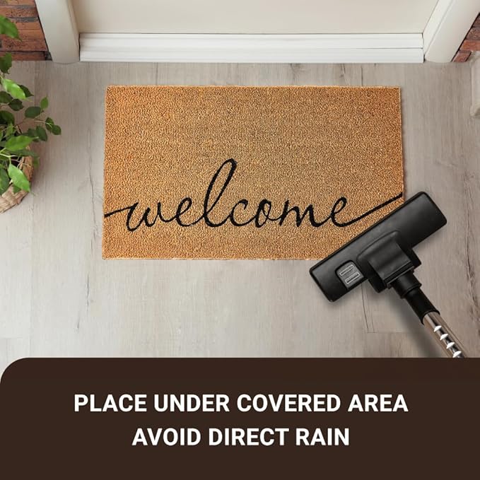 KANKUN Coco Coir Door Mat with Heavy Duty Backing, Welcome Doormat (17" x 30"), Doormat Entrance (Welcome1)