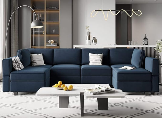 Belffin Modular Reversible Sectional Sofa U Shaped Couch with Storage Seat with Chaise Velvet Blue…