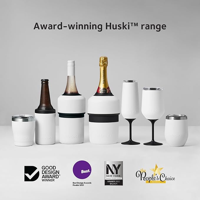 Huski Champagne Flute | NEW | Award-winning Design with Detachable Stem | Premium Stainless Steel Champagne Glass with Lid | Triple Insulated Tumbler | 8oz Capacity | Great Gift (Brushed Stainless)