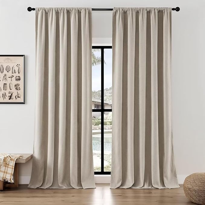 Joydeco Faux Linen Curtains 72 Inch Length 2 Panels Set, Light Filtering Curtains for Bedroom, 52 Inches Wide Living Room Drapes with Rod Pockets (52x72 inch, Birch)