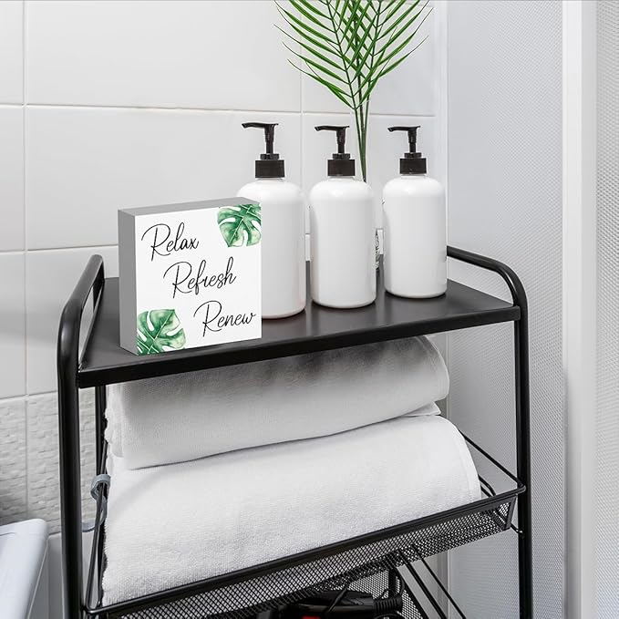 Boho Bathroom Decor, Funny Bathroom Decor, Funny Bathroom Wall Art, Black and White Bathroom Decor, Bathroom Decor for Shelves, Wooden Box Decor Sign for Home Farmhouse Office Living Room Table Shelf