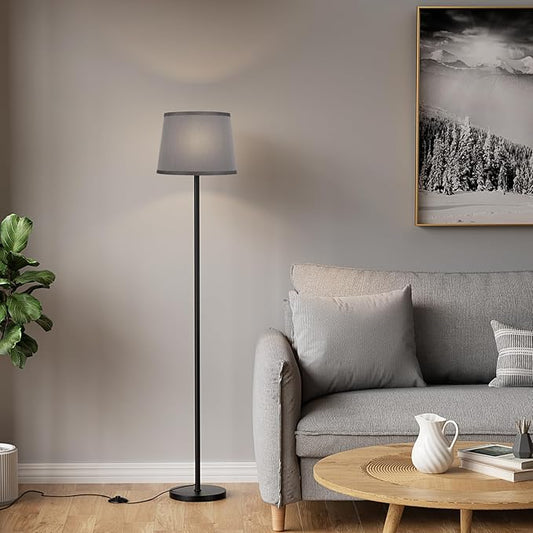 【Upgraded Floor Lamps for Living Room, Modern Floor Lamp with Remote Control, Dimmable Colors Temperature Standing Lamp Foot Switch, 9W Bulb Tall Lamps for Bedroom Office Kid Room - Grey