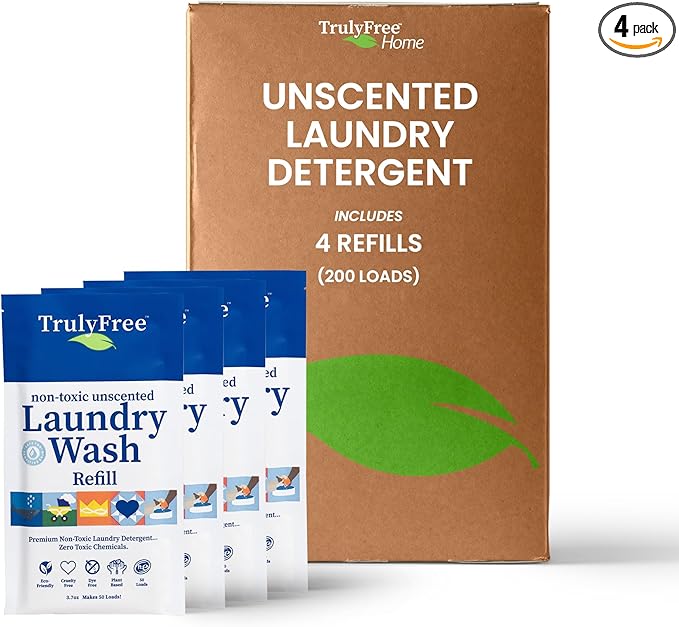 Laundry Wash Detergent for Sensitive Skin | Gentle & Safe for Baby Clothes | Plant-Based, Natural Ingredients | Unscented | Refill Only (200 Loads)