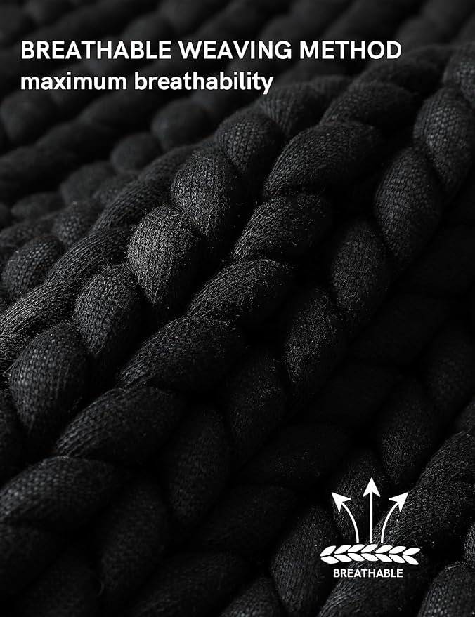 YnM Chunky Throw Blanket, Medium-Weight, Hand Knitted, Skin Friendly, Ventilated and Breathable, Machine Washable, Home Décor Piece for Couch, Sofa and Bed (Black, 60x80 Inch)