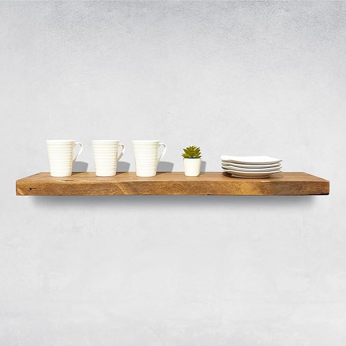URBANDI, Rustic Floating Shelves, Set of 2, Hidden Bracket, Solid Wood, Heavy Duty, Wall Mounted Shelves, (Brown, 60Wx10D)