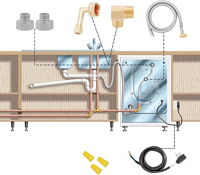Roastove Universal Dishwasher Installation Kit,4 Ft Stainless Steel Dishwasher Hose,Burst Proof Water Supply Line with 3/8" Compression Connections