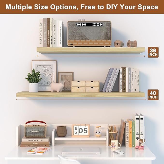 40 Inch Floating Shelf 3 Pack Large Floating Shelves for Wall No Drilling Accessories Included Deep Wall Shelves for Living Room Kitchen Farmhouse 40" W x 12" D x 1.2" Oak