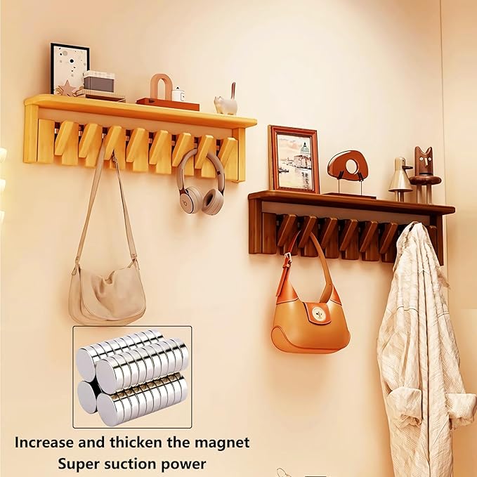 Wall Mounted Piano Key Hanger | Flip Style Hook | Entrance Wall Art Hook, Made of Oak Wood (3 Times Painted, 4 Times Polished) (Tray Walnut, 4Hooks)