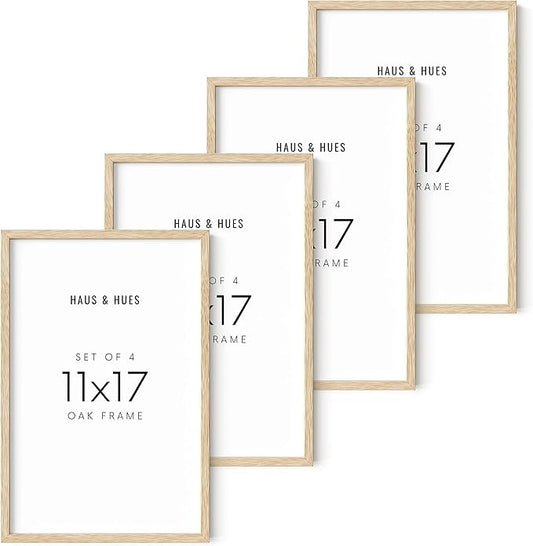 HAUS AND HUES Set of 4 11x17 Picture Frames - Natural Oak Wood Gallery Wall Set, 17x11 Frames Decor, Collage Photo Frames