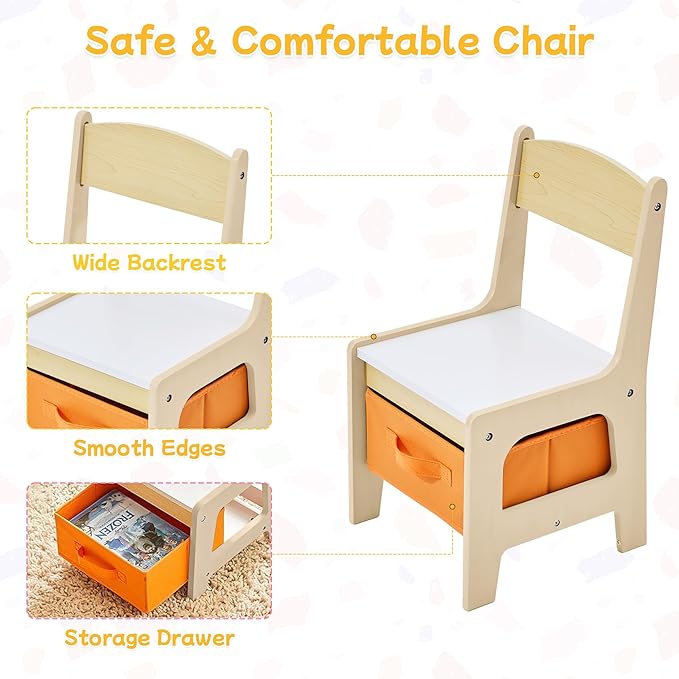 Kids Table and Chair Set, 3 in 1 Wooden Activity Table with Detachable Tabletop, Toddler Table and Chair Set with Storage Drawer, Kids Play Table for Children Art, Craft, Eating, Learning