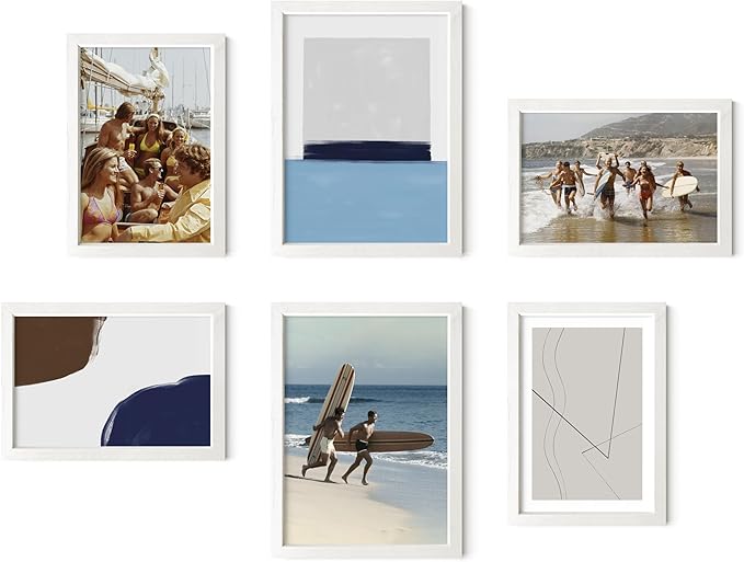 HAUS AND HUES White Oak Wood Gallery Wall Tabletop Frames Made with Real American Oak and Shatter-free Plexiglass - Set of 6 (Four 4x6, Two 5x7, Framed White)