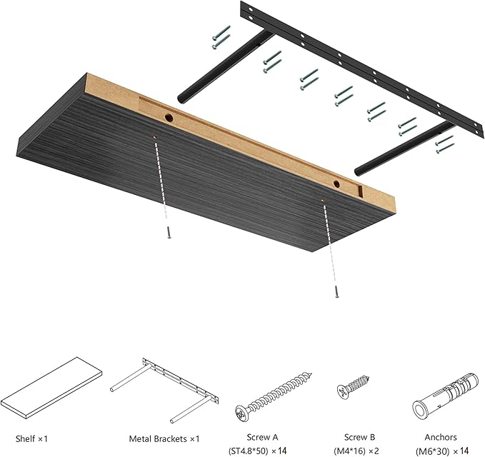 Large Floating Shelves for Wall Set of 3 Wooden Wall Shelves 30 in x 12.75 in x 2 in Room Decor Long Shelf with Invisible Wall Mount Bracket for Bedroom Kitchen Living Room Black Wood