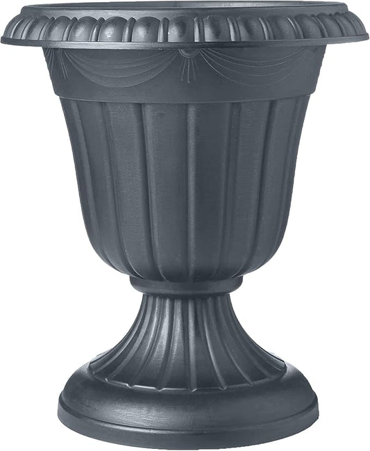 PL10GY Indoor/Outdoor Classic Traditional Plastic Urn Planter, 15" x 13", Gray