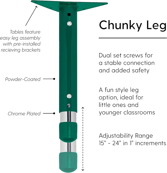 FDP Rectangle Activity School and Classroom Kids Table (24 x 36 inch), Chunky Toddler Leg, Adjustable Height 15-24 inches - Gray Top and Green Edge