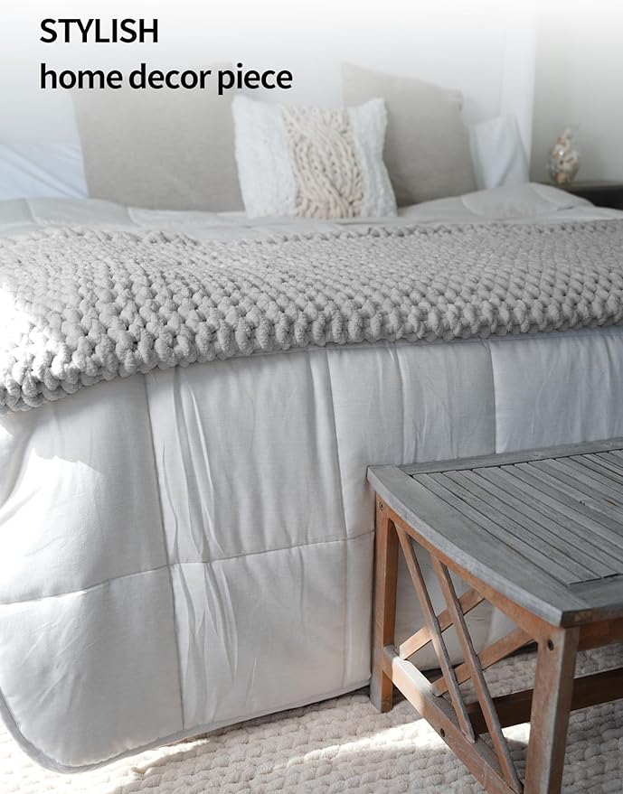 YnM Chunky Throw Blanket, Hand Knitted with Chenille Yarn, Skin Friendly, Ventilated and Breathable, Machine Washable, Home Décor Piece for Couch, Sofa and Bed (Glacier Grey, 30x40 Inch)