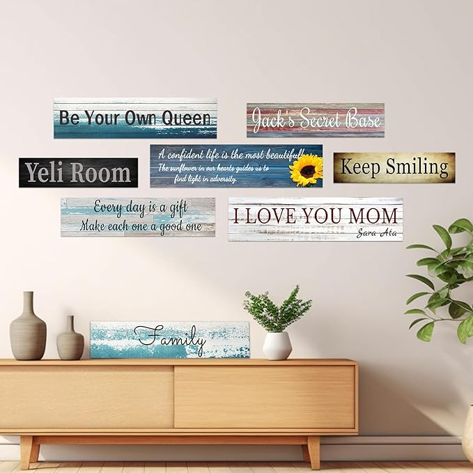CHAOSETKEN Custom Text Sign Wall Art Personalized Family Quote Wall Decor Family Sign Canvas Prints Customized Wood Text Quote Pictures Rustic Farmhouse Decor Framed (16L x 4W)