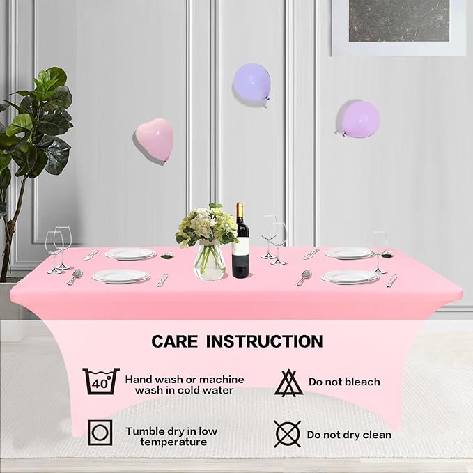 IVAPUPU 4FT Table Cloth for Rectangular Fitted Events Stretch Pink Table Covers Washable Cover Spandex Tablecloth Protector for Party, Wedding, Cocktail, Banquet, Festival