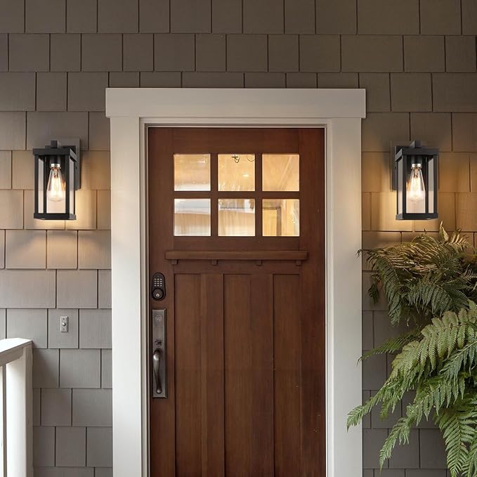 mirrea 11" Classic Outdoor Wall Sconce 1 Light in Matte Black Rectangular Metal Frame and Clear Glass Shade Waterproof Porch Light Patio Light Pack of 2