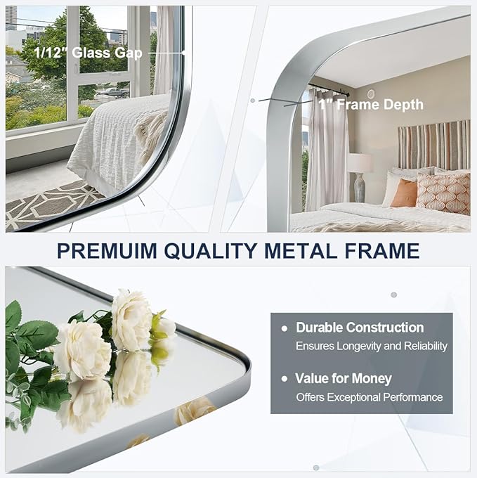 ANDY STAR Chrome Bathroom Mirror, 24x36 Inch Polished Chrome Oval Mirror for Bathroom with Stainless Steel Metal Frame, Oblong Mirror for Living Room, Entryway