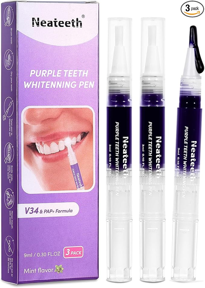 Teeth Whitening Pen 3 Packs Purple Toothpaste for Teeth Whitening Gel Color Correcting Whiter Gels Pen for Sensitive Teeth Essence Pen for Coffee/Smoking Stains