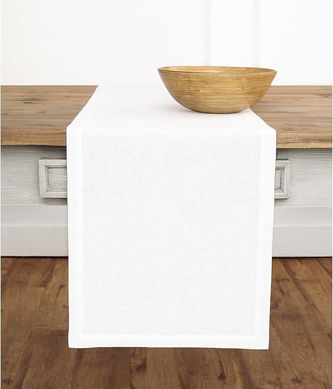 Solino Home Linen White Table Runner 144 Inches Long - 100% Pure Linen Extra Long Table Runner 14 x 144 Inch for Fall, Autumn, Halloween, Thanksgiving - Fete