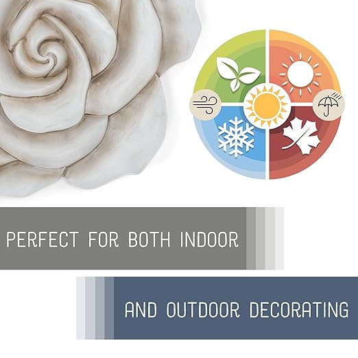 NAT & Jules Rose Flower Shaped Dimensional Indoor Outdoor 12 inch Cast Resin Decorative Garden Stepping Stone, Patio, Walkway Sculpture Yard Art, White