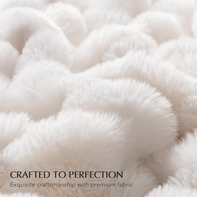 EVERGRACE Ultra Soft Luxury Fluffy Ridgeline Faux Rabbit Fur Throw Blanket, Thick Warm Bubble Throw for Bed, Cozy Plush Reversible Blankets for Couch, Chair, Sofa, Ivory White, 60x80 Inches, 870 GSM