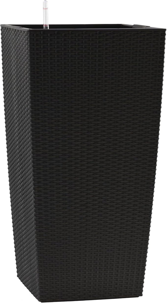30in Tall Large Plant Pots Planter-Self-Watering Indoor/Outdoor Planting with Drain Holes, Water Level Monitor, Inner Bucket for Front Porch Patio, Black Large
