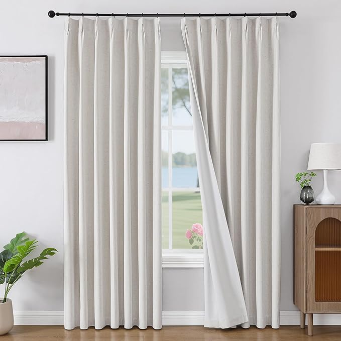 Joydeco Pleated Curtains for Living Room Bedroom, Linen Drapes 90 inch Length 2 Panels Set, Blackout Thermal Insulated Curtain(Ivory,40'' Wx90'' L)