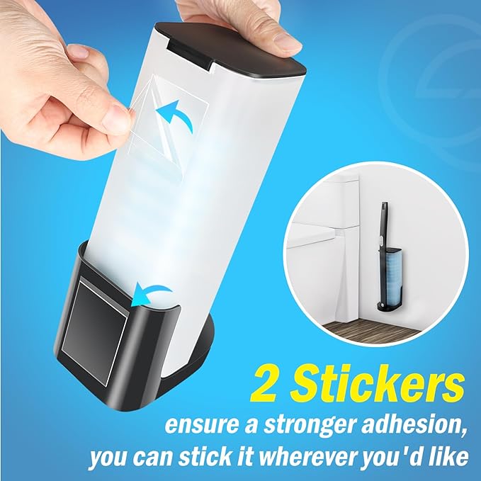 squish 2 Kit Disposable Toilet Brush with 32 Refills, Toilet Bowl Toilet Brush and Holder, Wall Mounted Toilet Brush with No Drilling Adhesive for Toilet Cleaning