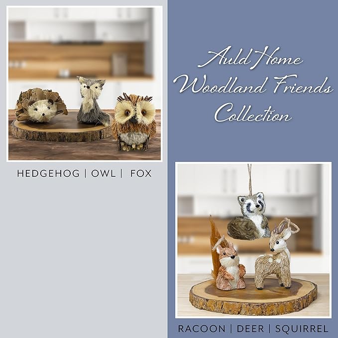AuldHome Design Woodland Friends Figurines (Set of 3, Deer/Raccoon/Squirrel); Forest Animals Decor for Fall, Christmas, Winter and Themed Decor or Parties