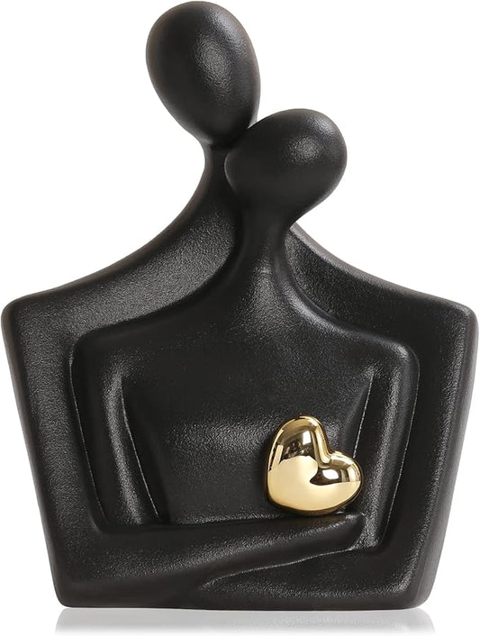 Porcelain Romantic Couple Figurines Statue Black Aesthetic Decorations Hugging Couple Sculptures - Modern Ceramic Sculpture Home Accents for Living Room Bedroom Coffee Table, Desktop, Bookshelf