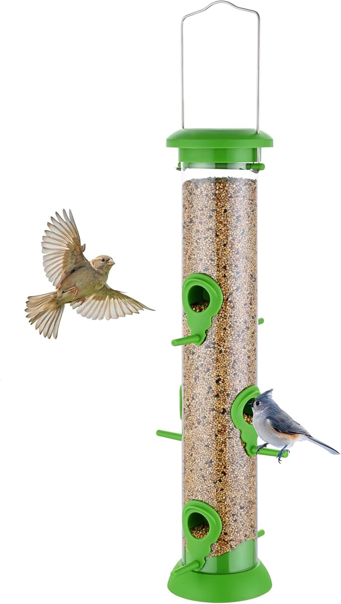 Bird Feeder Premium Hard Plastic for Wild Bird Feeders for Outdoors, Tube Bird Feeders for Outdoors Hanging,14 Inch 6 Port Lawn,Pack of 1