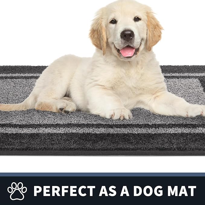 PURRUGS Dirt Trapping Door Mat 20" x 32", Non-Slip/Skid Machine Washable Entryway Rug, Shoes Scraper, Area Rug, Super Absorbent Welcome Mat for Muddy Wet Shoes and Paws, Light Grey & Dark Grey