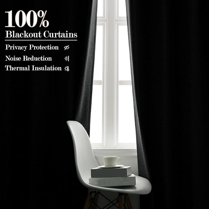 Extra Wide 100% Blackout Linen Textured Curtains - Room Dividers, W200 x L96 (1 Panel), Pinch Pleat Drapes for Living Room, Full Light Block Out Drapery for Sliding Door, Mid Grey