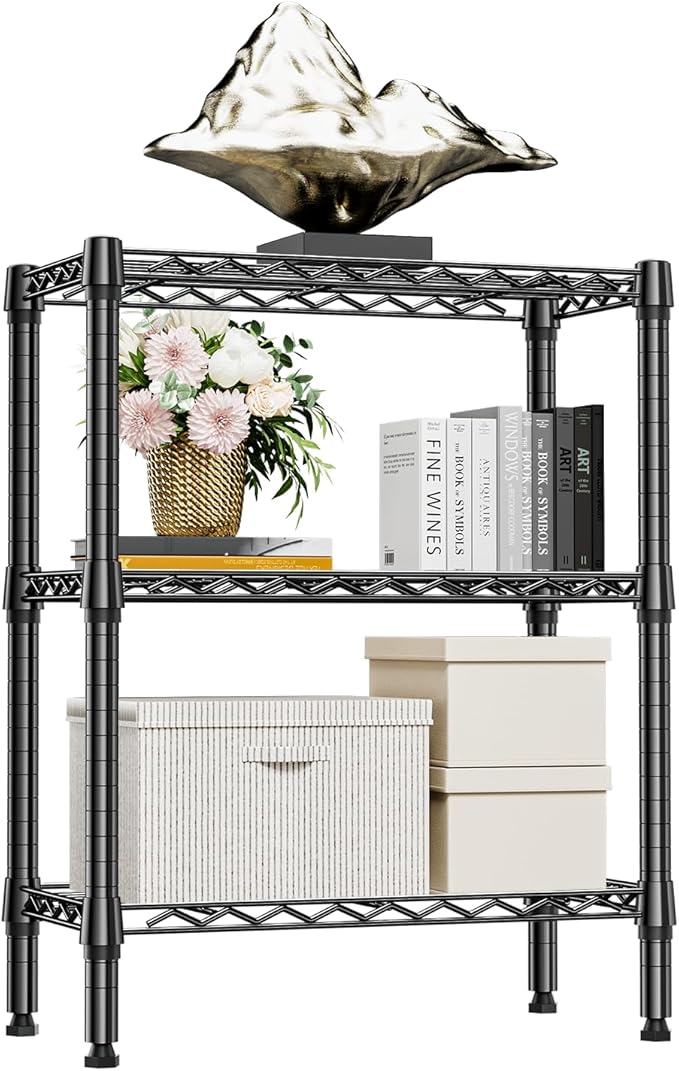 750 lbs 3 Tier Shelf Metal Storage Shelves Wire Rack Closet Organizers for Garage Kitchen Bathroom Laundry Black 11.8" D x 25.6" W x 31.5" H